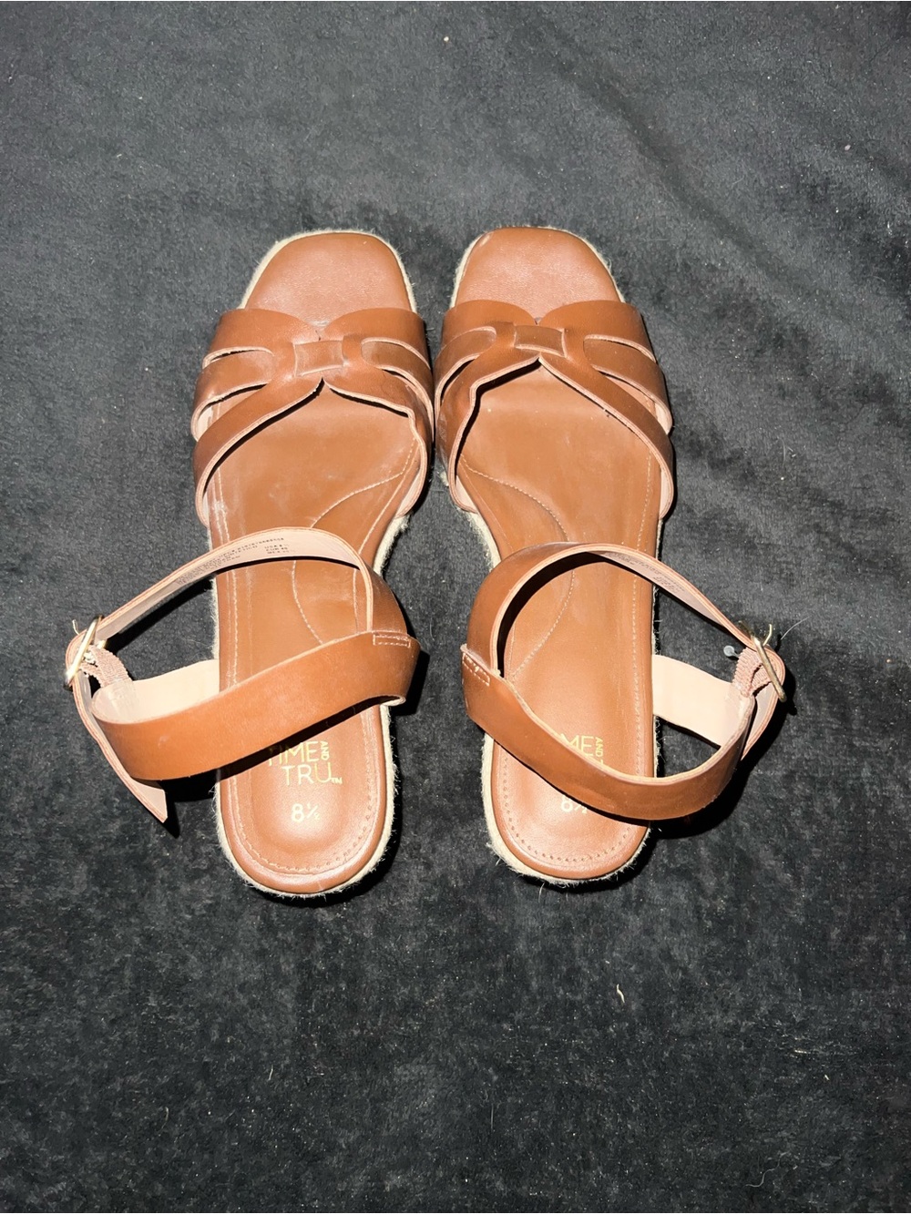 Time and Tru Brown Leather Knot-Front Ankle-Strap Sandals